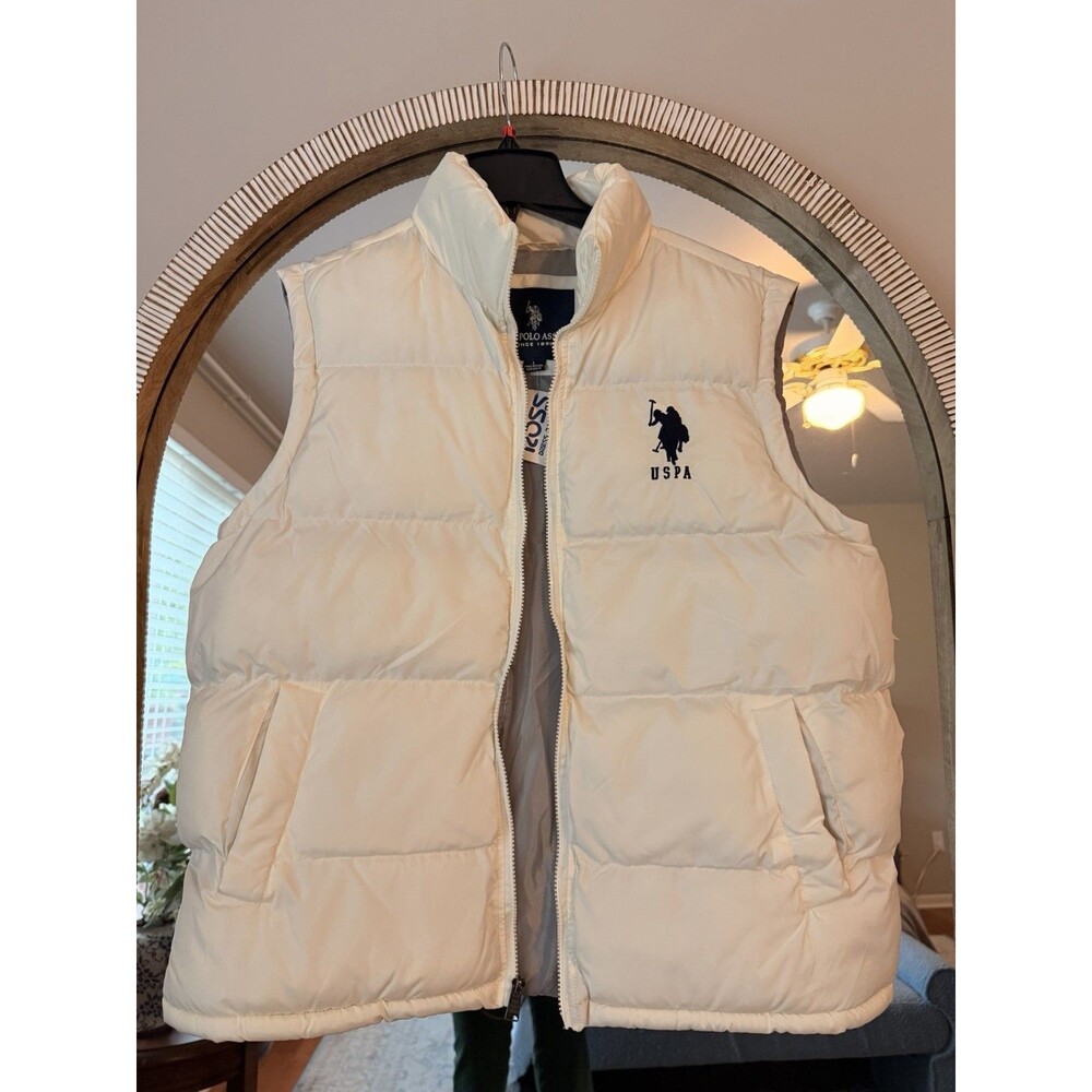 NWT U.S. Polo Assn. Men’s L Off White Puffer Vest Quilted Full Zip 105601Q8